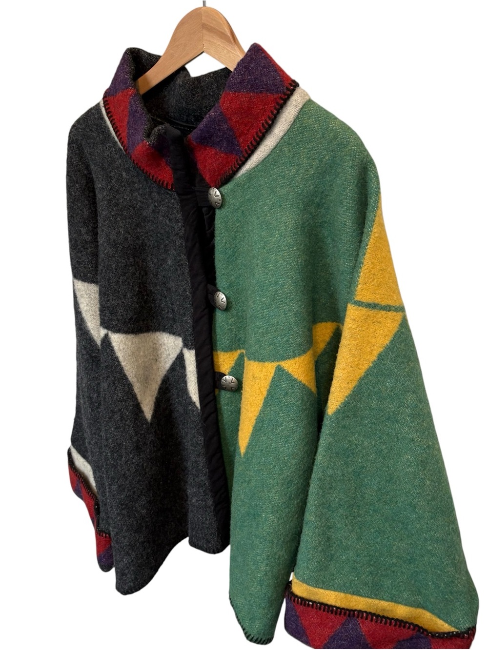 Vintage Aventura Oversized Southwestern Wool Poncho - Picture 2 of 8